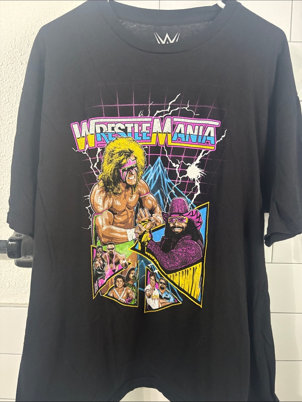 WWE Black Short-Sleeve WrestleMania Neon Graphic Tee